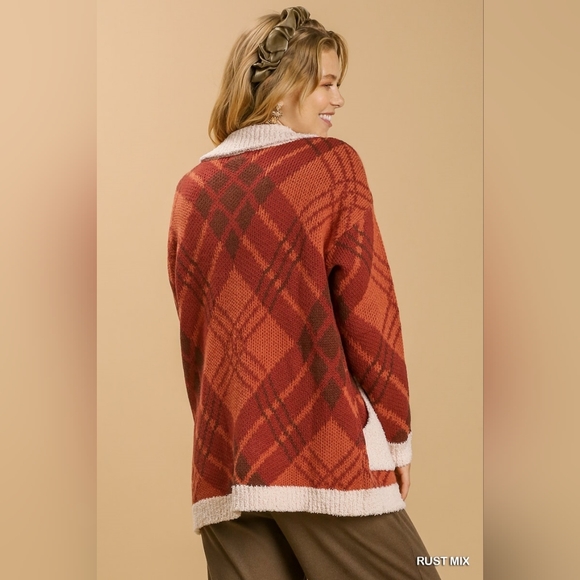 Umgee Plaid Cardigan In Rust Mix. Oversized. S, M, L - Picture 3 of 3